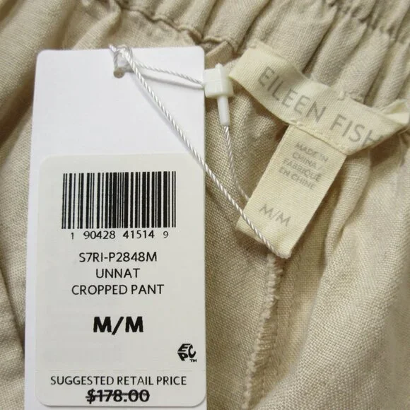 NWT Eileen Fisher Organic Linen Cropped Pant in Unnatural Pull-on Pants M - Picture 4 of 7